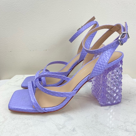 Antonio Melani Katona Snake Print Clear Heel Ankle Strap Block Heels - Picture 6 of 14